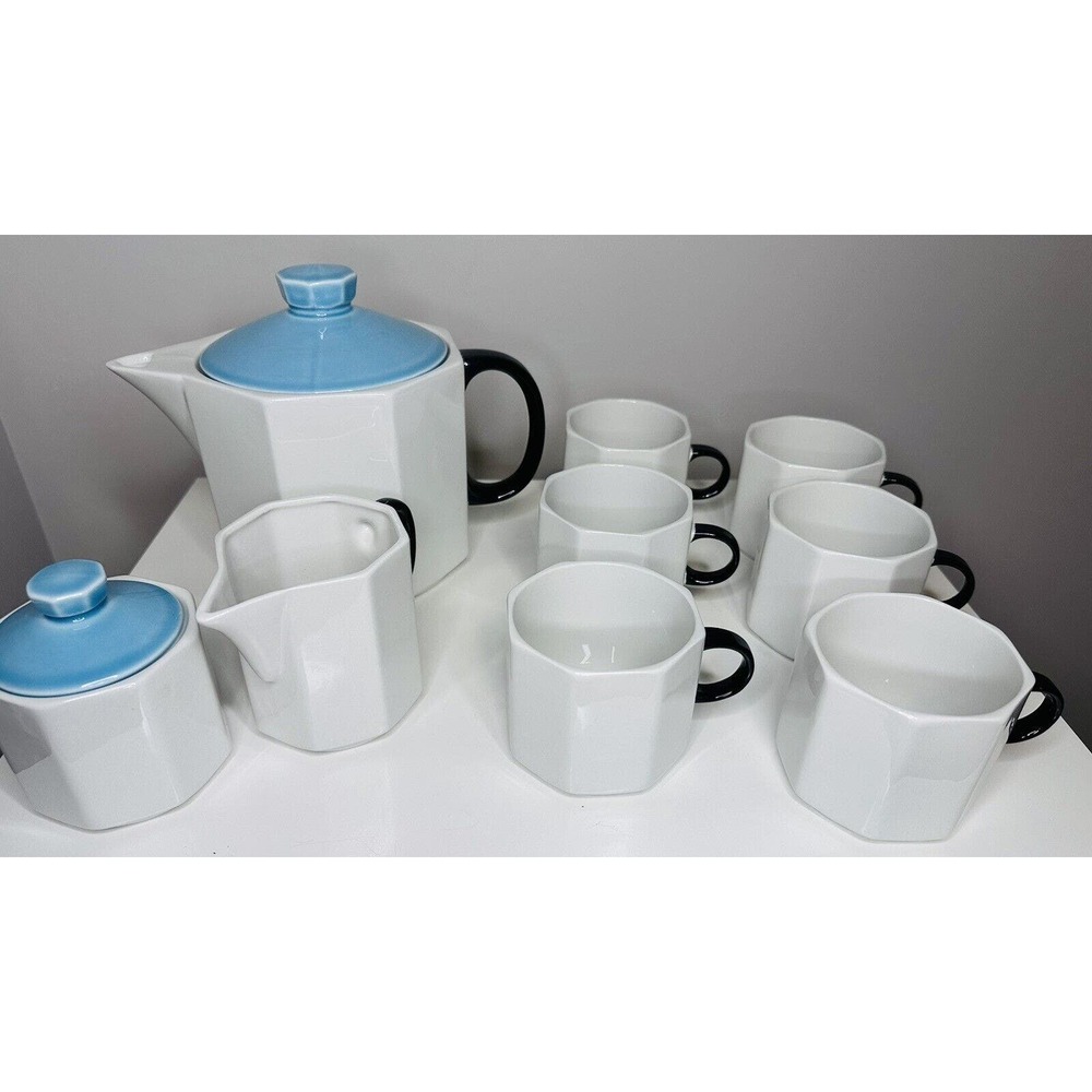 Vintage Crown Corning 9 Piece Tea Coffee Set Cup Pitcher MCM EUC